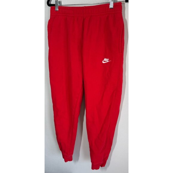 NIKE Mens Club Joggers Small Red Pull On Activewear Drawcord Pockets Gym Sports - Picture 1 of 15